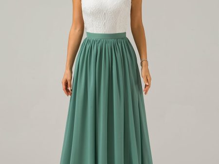 Eucalyptus Keyhole Boho Chiffon Long Bridesmaid Dress with Lace Online now