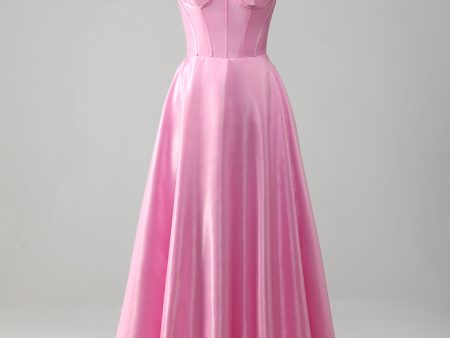 A-Line Spaghetti Straps Pink Corset Prom Dress Online