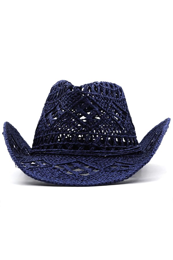 Apricot Knitting Western Cowboy Hat Straw Hat Hollow Out Sunhat For Cheap