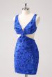 Royal Blue Bodycon Cut Out Homecoming Dress with Beading on Sale