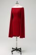 Burgundy Off the Shoulder Bodycon Cocktail Dress With Cape Sleeves For Cheap