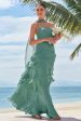 Eucalyptus A Line Strapless Ruffled Long Bridesmaid Dress with Ribbon Online now