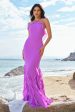 Halter Tahiti Mermaid Chiffon Bridesmaid Dress with Ruffles For Cheap