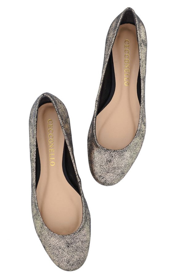 CECCONELLO LEELA Gold Crackled Ballerinas on Sale