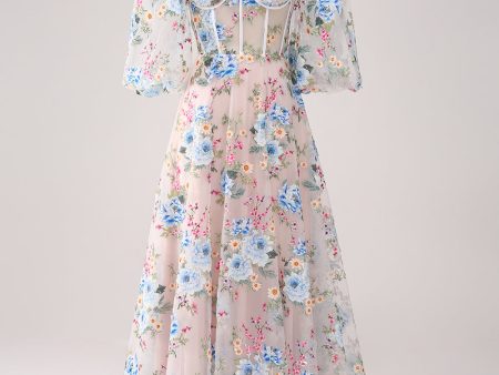 A-Line Apricot Flower Off the Shoulder Long Corset Prom Dress Online Sale