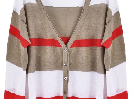 ENZA COSTA LINEN KNIT Multistripe Cardigan Online now