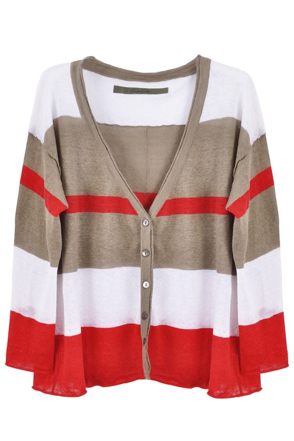 ENZA COSTA LINEN KNIT Multistripe Cardigan Online now