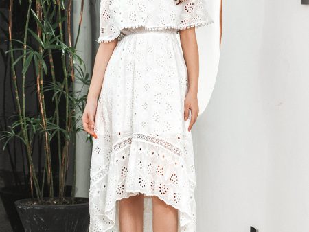 Simple White High Low Hollow Boho Asymmetrical Graduation Dress on Sale