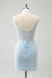 Light Blue Bodycon Spaghetti Straps Corset Homceoming Dress with Sequins Sale