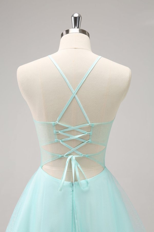 Green A Line Spaghetti Straps Corset Short Homecoming Dress Online Sale