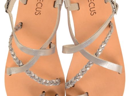 Hebe Platinum Leather Sandals on Sale