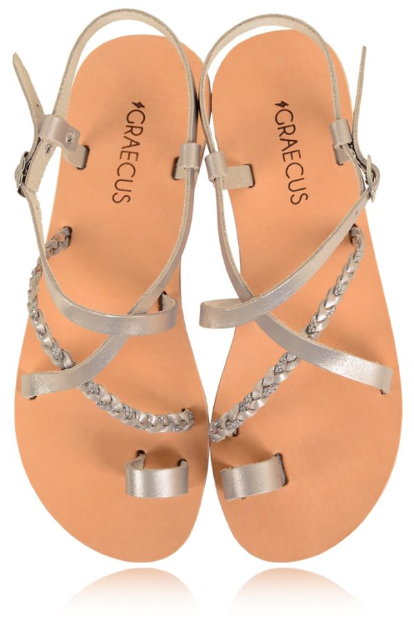 Hebe Platinum Leather Sandals on Sale