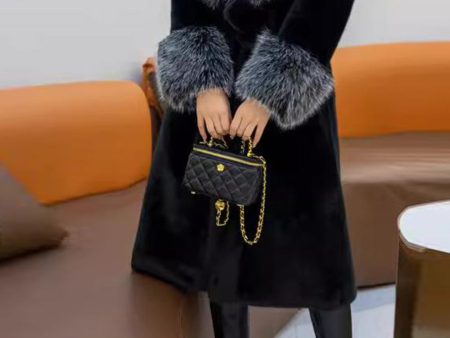 Fluffy Black Faux Fur Long Overcoat with Belt Cheap