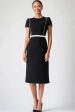 Black Crew Neck Cap Sleeves Belt Midi Length Mother Dress Discount