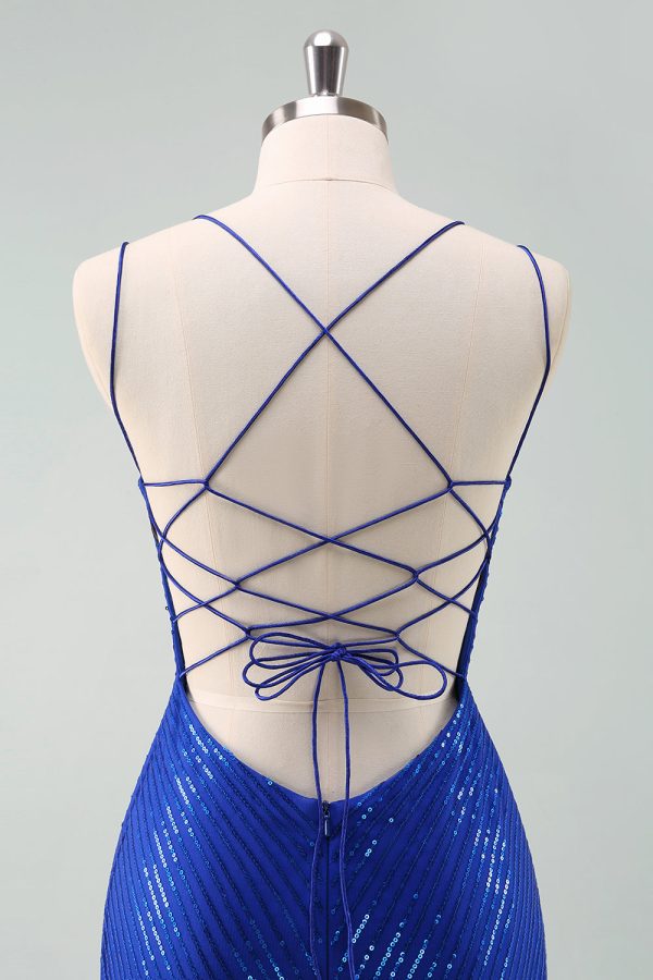 Royal Blue Glitter Tight Homecoming Dress with Sequins Butterflies For Sale