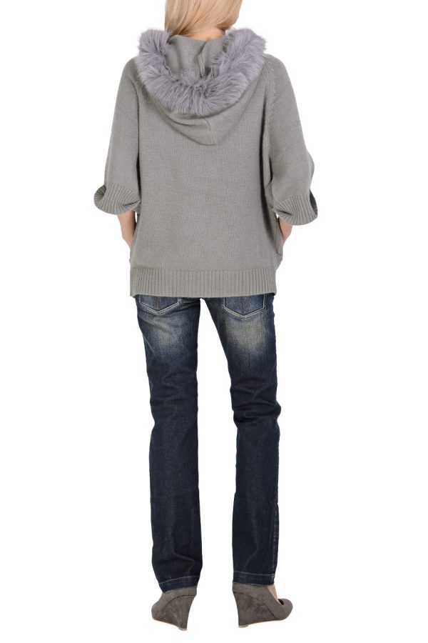 FELICIA Grey Fur Hooded Cardigan For Discount