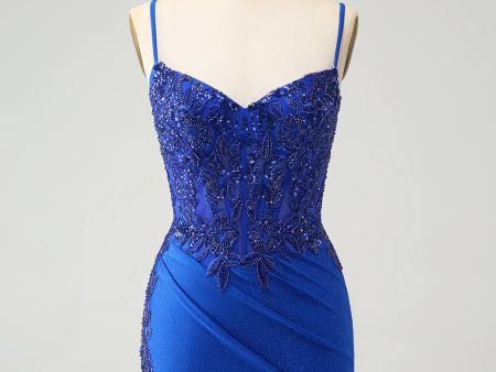 Sparkly Royal Blue Spaghetti Straps Tight Homecoming Dress with Beading Fashion