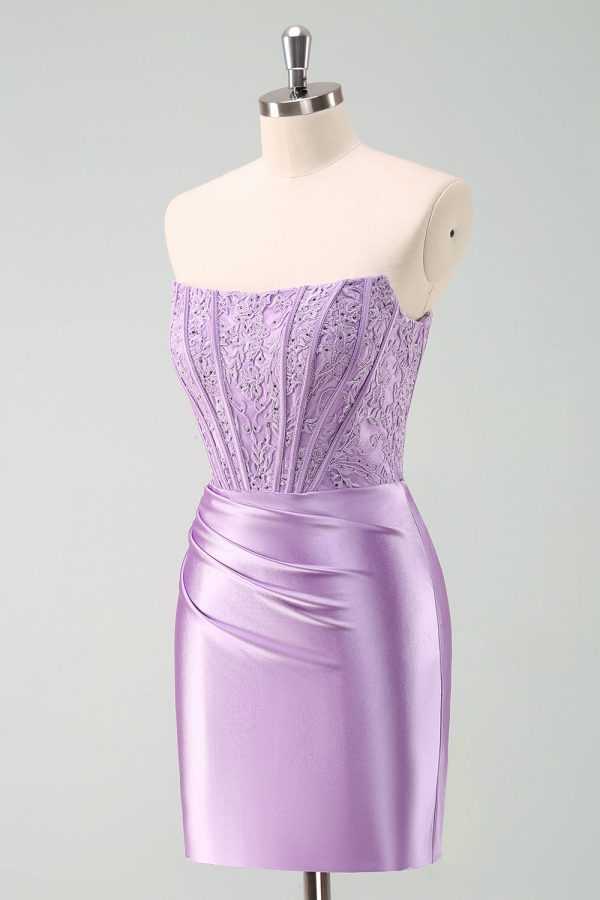 Sparkly Purple Strapless Bodycon Short Homecoming Dress Sale