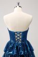 Peacock Blue A Line Strapless Corset Tiered Short Homecoming Dress For Sale