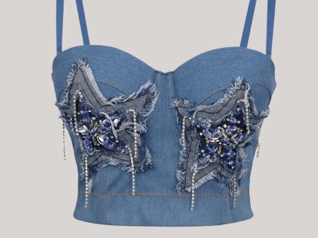 Sparkly Blue Jeans Corset Top With Stars Cheap