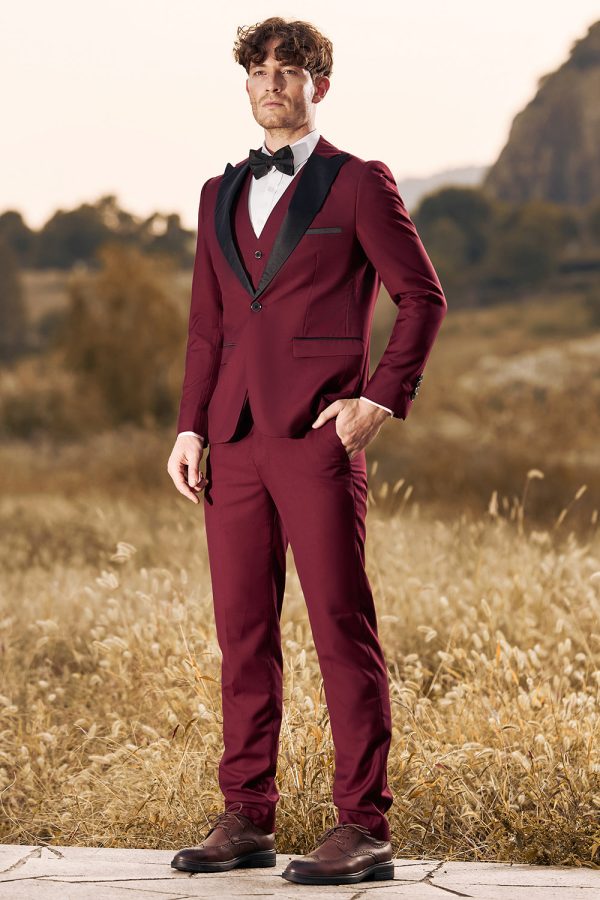 3 Pieces Peak Lapel Burgundy Men s Prom Suits Online now