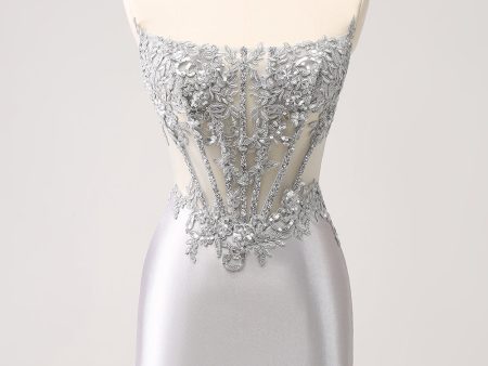 Silver Strapless Sequins Corset Tight Homecoming Dress For Cheap