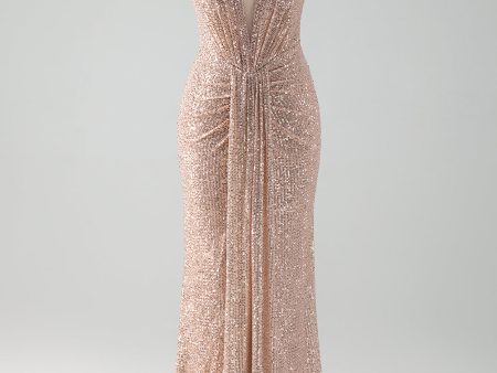 Sparkly Blush Halter Mermaid Long Prom Dress Discount