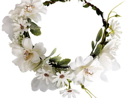 White Floral Wedding Headband Hair Wreath with Ribbon on Sale