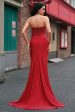 Beaded Strapless Mermaid Corset Long Red Prom Dress with Slit Cheap