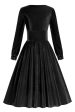 Black A Line Long Sleeves Pleated Vintage 1950s Dress Online