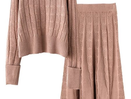 Anette Beige Knitted Blouse and Skirt Set Discount