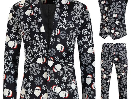 Black Christmas Snowflake Printed 3 Pieces Men s Suits Hot on Sale