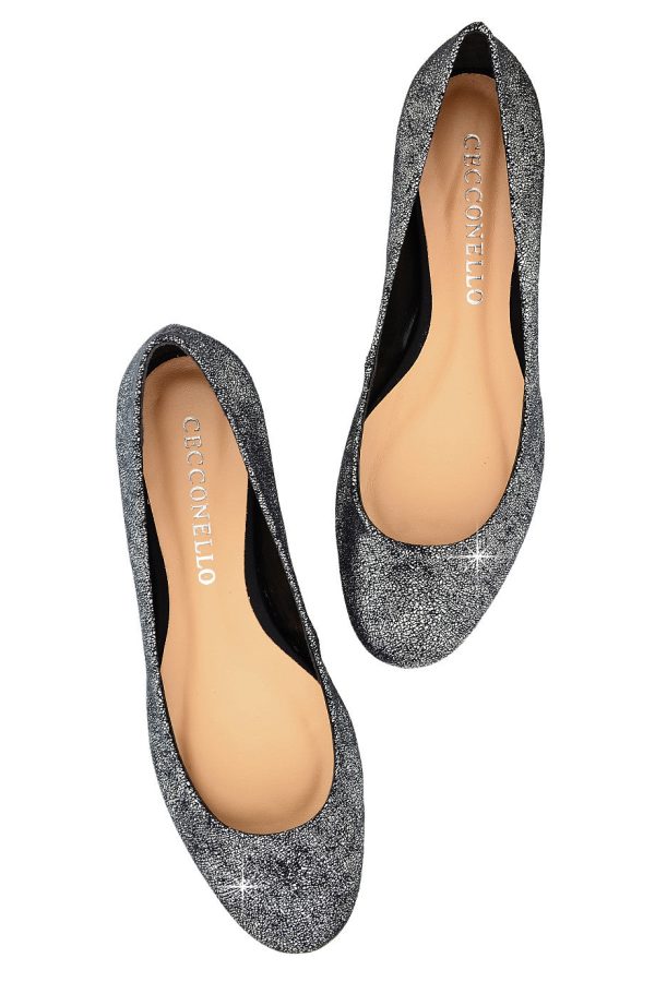 CECCONELLO LEELA Silver Crackled Ballerinas Sale