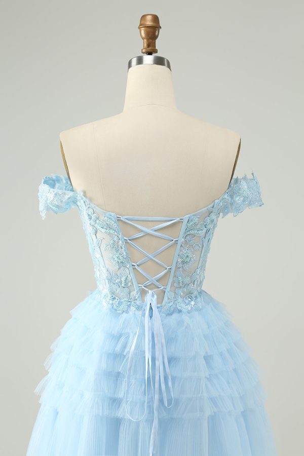 Light Blue A Line Off The Shoulder Corset Short Homecoming Dress Online Sale