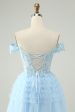 Light Blue A Line Off The Shoulder Corset Short Homecoming Dress Online Sale