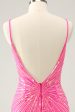 Hot Pink Spaghetti Straps Tight Short Backless Homecoming Dress with Sequins Sale