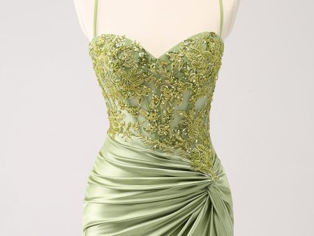 Sparkly Army Green Lace-Up Back Appliques Pleated Homecoming Dress For Discount