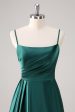 Dark Green A-Line Spaghetti Straps Satin Ruched Long Bridesmaid Dress Supply