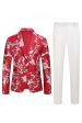 Red Floral Jacquard 2 Piece Men Suits Sale