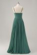 Eucalyptus A-Line Spaghetti Straps Pleated Chiffon Bridesmaid Dress with Slit Supply