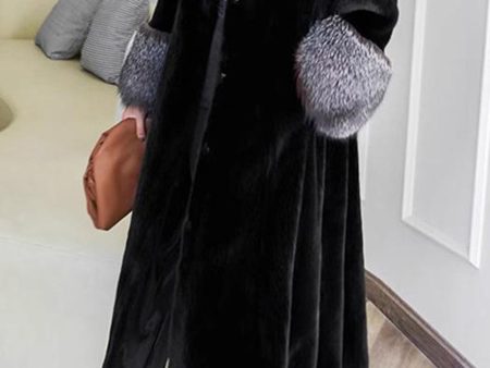 Black Lapel Neck Velvet Maxi Women s Coat For Cheap