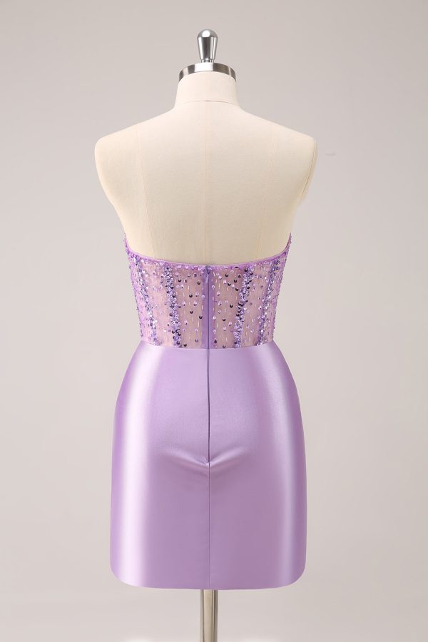 Sparkly Beading Lilac Corset Short Tight Homecoming Dress For Discount