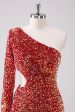 Sparkly Red One Shoulder Tight Short Homecoming Dress with Hollow Out Online Hot Sale