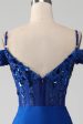 Beaded Royal Blue Corset Prom Dress with Slit Sale