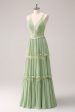 Green Ruffled Floral Bridesmaid Dress with Lace For Cheap