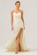 Ivory Sheath Spaghetti Straps Ruched Long Satin Bridesmaid Dress With Slit Online now