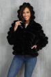 Black Fluffy Faux Fur Cropped Zip Up Coat with Hood Online now