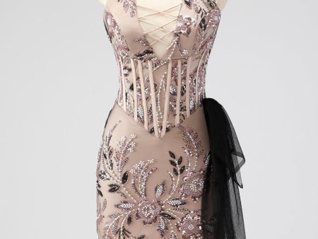 Glitter Halter Blush Corset Tight Appliques Short Cocktail Dress with Beading Discount