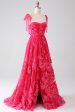 A-Line Spaghetti Straps Fuchsia Long Prom Dress with Slit Online Hot Sale