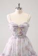 Lilac A-Line Floral Prints Ruffled Tiered Tulle Homecoming Dress Supply